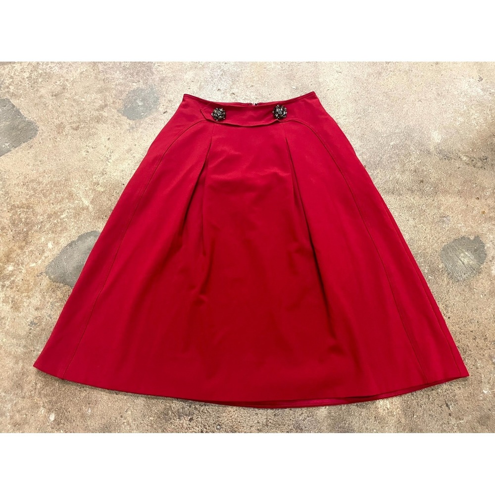 White House Black Market A Line Skirt Womens 4 Red Midi Floral Brooch Back Zip